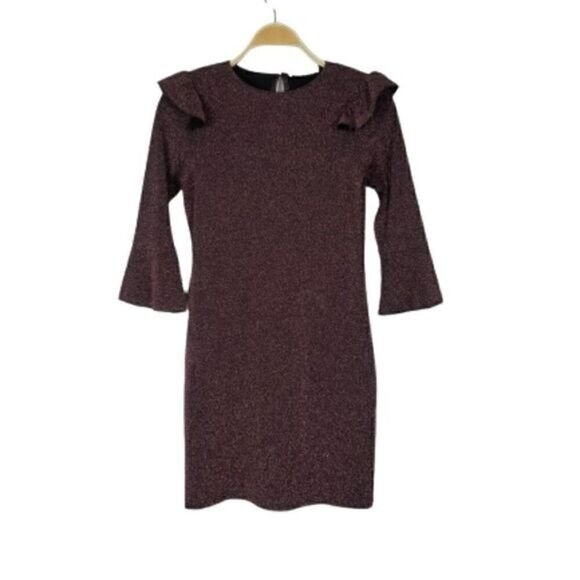 Mango Casual Rose Gold Glitter Ruffle Sheath Dress - Picture 1 of 7